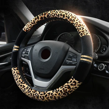 

Car Steering Wheel Covers Anti-slip Plush Short Flannel Leopard Winter Car Cool Steering Wheel Cover Interior Car Accessories