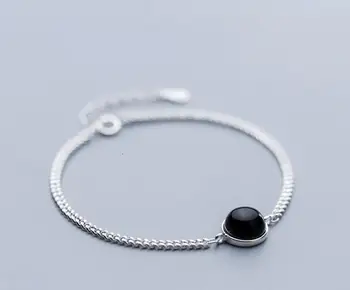 

Retro Authentic REAL. 925 Sterling Silver Fine Jewelry HBLACK AGATE Stone cuban chain Bracelet GTLS816