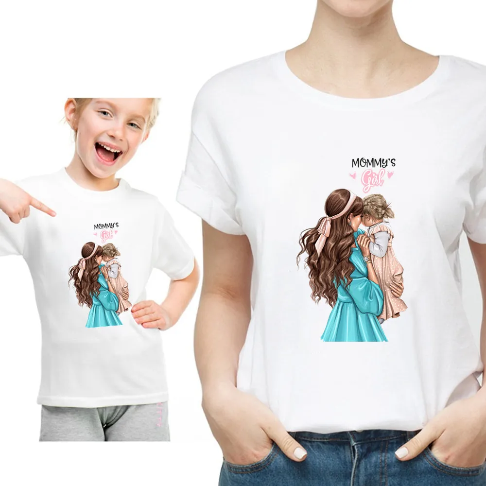 Семейные комплекты; футболка для мамы и дочки; топы для детей; Повседневная футболка для маленьких девочек; одежда - Цвет: 13
