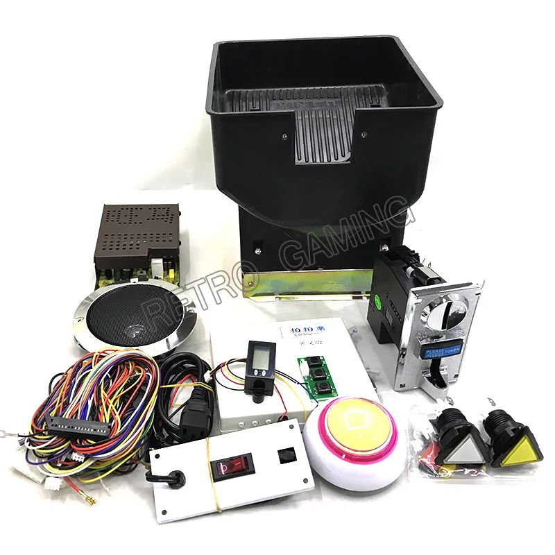 US $117.99 Arcade kit for DIY west cowboy game machine with coin hooper motor 61 in 1 PCB board power supply coin acceptor push button