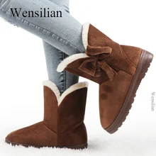 Зимние ботинки; женские ботинки с бантом; однотонные ботильоны; кроссовки без застежки; женская повседневная обувь с круглым носком; chaussures femme