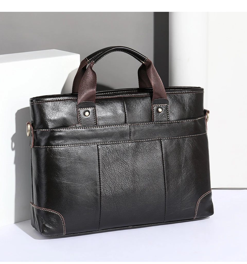 Black Leather Messenger Bag Unisex Laptop Briefcase