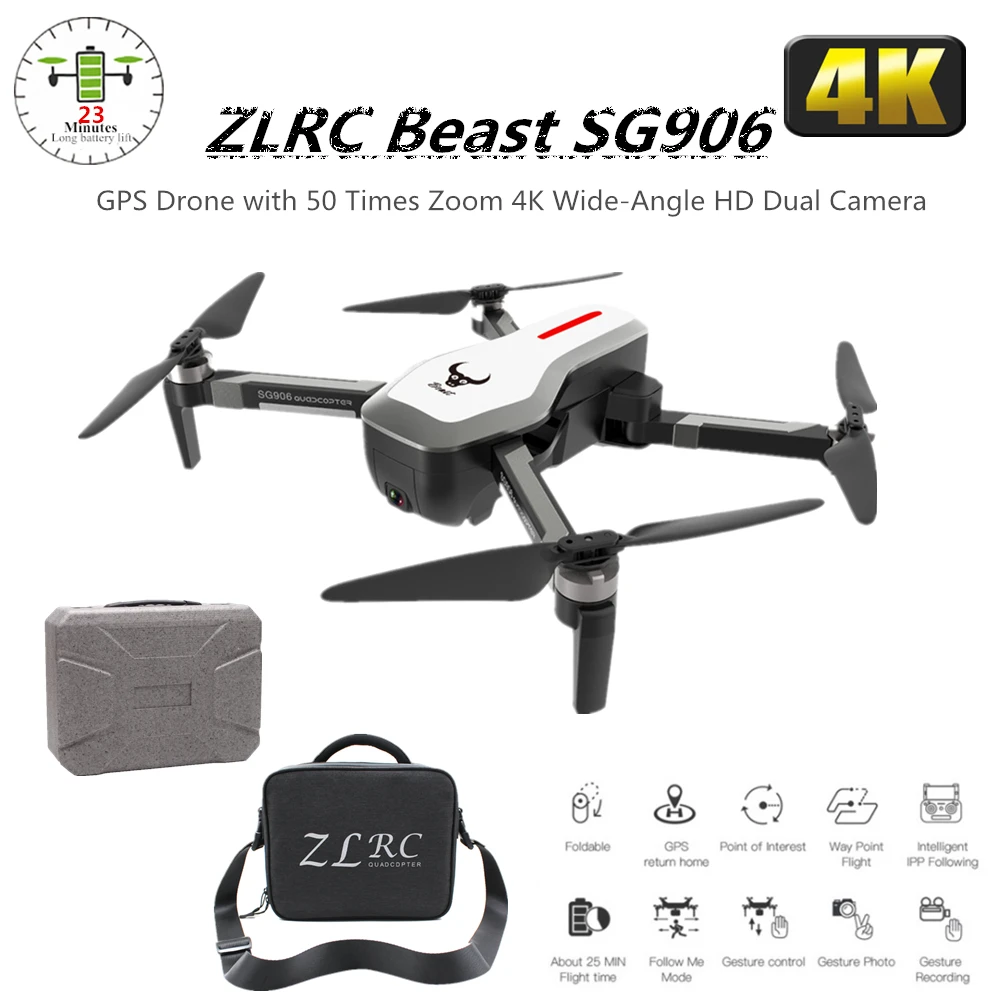 Дрон ZLRC SG906 складной с GPS Wi-Fi FPV VS SJRC F11 Pro X9 B4W | Игрушки и хобби