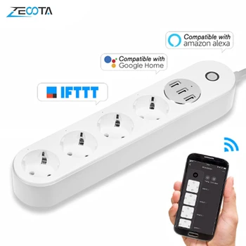 

WiFi Smart Power Strip 4 AC EU Plug Outlets with USB Socket Voice Control Timer Switch Homekit Work Alexa Google Home