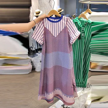 

Spring and Summer New 2020 Women's Sets Korean Style Short Sleeve T Shirts Women's Printed Dress Two Pieces Female T716