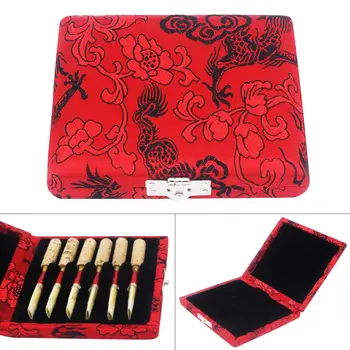 Red Oboe Reeds Storage Box Wood Case with Exquisite Dragon Embroidery for 6 Reeds Clarinet Oboe Reeds reeds astro navigation tables 2017