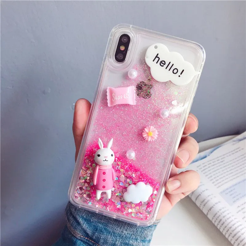 

Case For Huawei Y9 P Smart Nova 2 2s Plus Y7 Y6 Pro 2019 Y5 2018 Honor 10i 20 lite 8A Cartoon Rabbit Sparkling Glitter Liquid