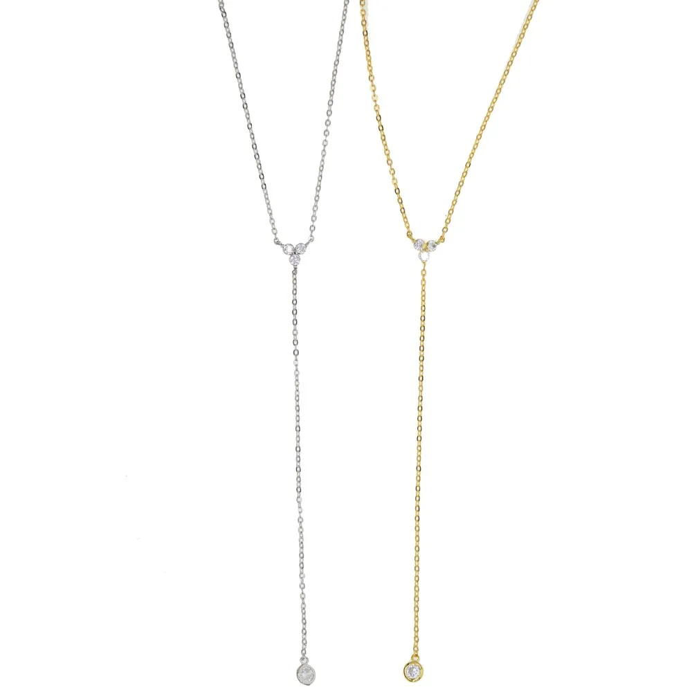 2020 925 Sterling silver simple long chain lariat necklace triangle round cz charm Y shaped minimal deilcate dainty women style