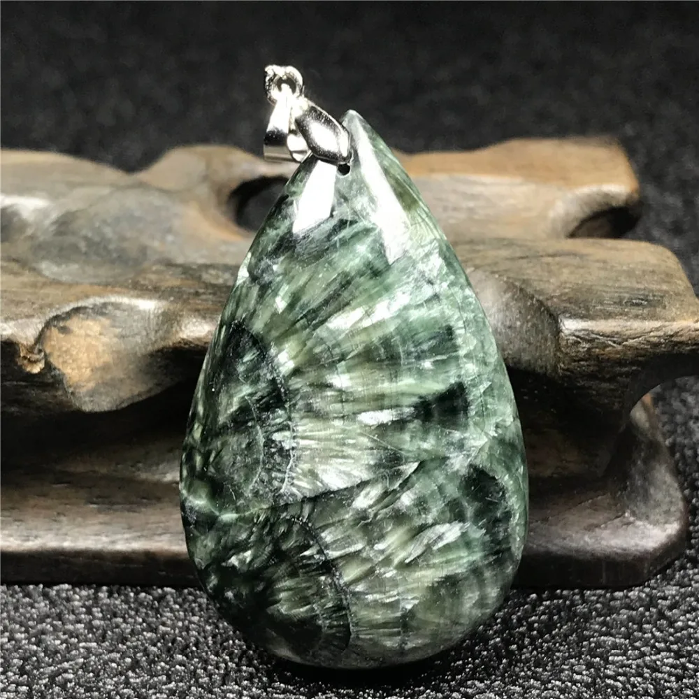 Натуральный зеленый Seraphinite кулон для женщин Для Мужчин 45x28x10 мм капли воды бусины ожерелье со стразами из драгоценного камня кулон ювелирные изделия AAAAA