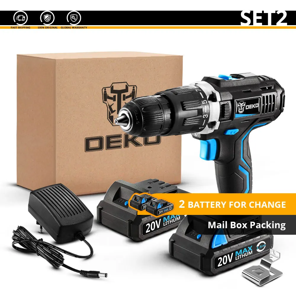 GCD20DU3 SET2 DEKO GCD20DU3 20 В Макс бытовой DIY деревообрабатывающий литий-ионный аккумулятор Аккумуляторная дрель-шуруповерт электроинструменты электрическая дрель мощная дрель - Color: GCD20DU3 SET2