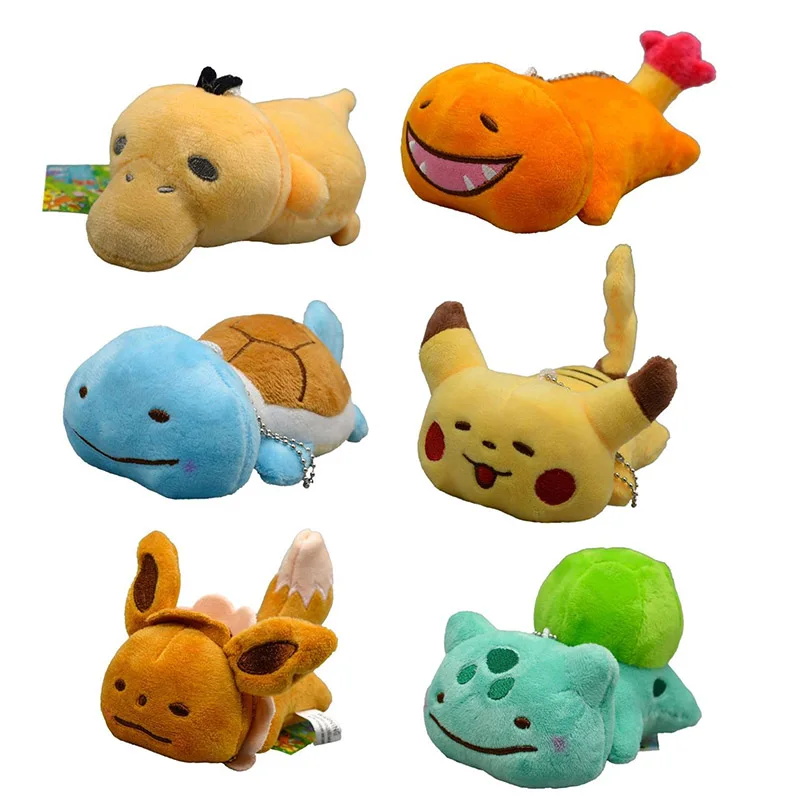 Takara Tomy куклы Покемон Пикачу, плюшевые игрушки для цепочек для ключей, подвеска подарки для детей 10 см 6 шт./компл - Цвет: 6 dolls a set