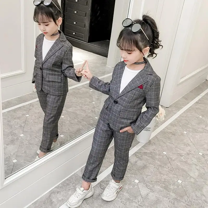 

Teenage Girls Clothing Set Autumn Girls Plaid Suit Jackets +Pants School Tracksuit Girls Clothes Children Clothes 8 10 Year