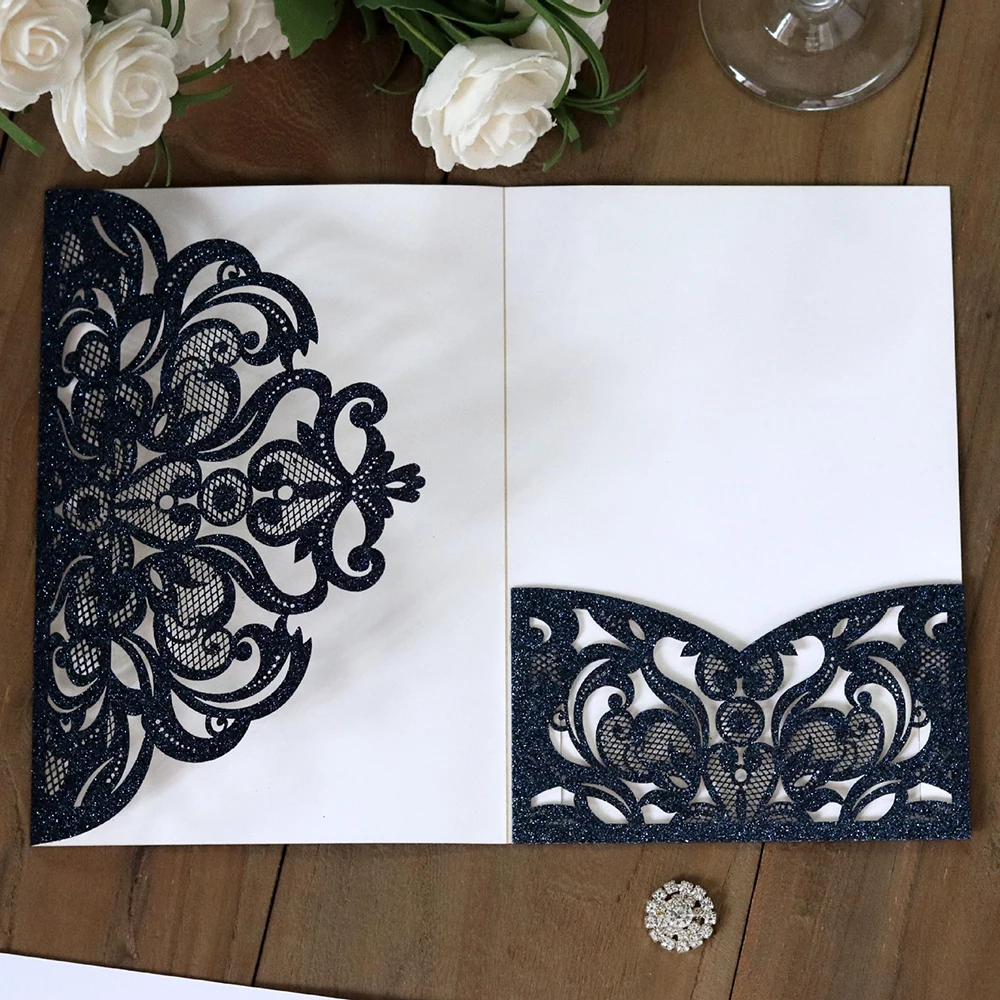  10Pcs Glitter Business invitation invitation laser cutout european style invitation cards 18*12.5CM - 4000549999296
