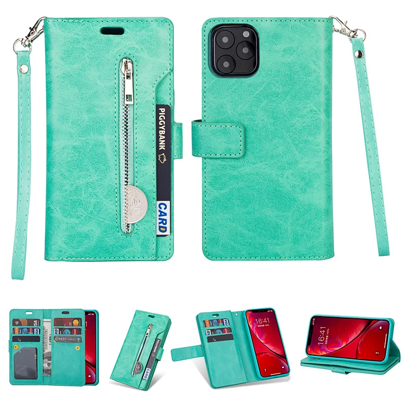 

PU Leather Case For iPhone 11 Pro Max Zipper Wallet Case Card Slot Pull Pouch Flip Cover for iPhone X 6 S 7 8 Plus Xs Max Xr