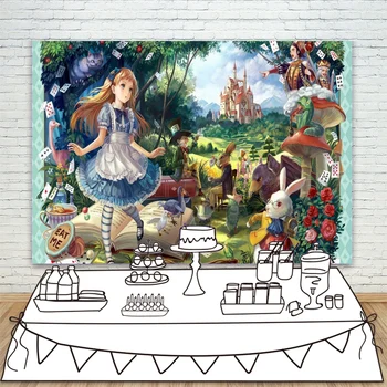 

Alice In Wonderland Party Photo Background Magic Forest Princess Castle Backdrop for Kids Birthday Background Photocall Custom