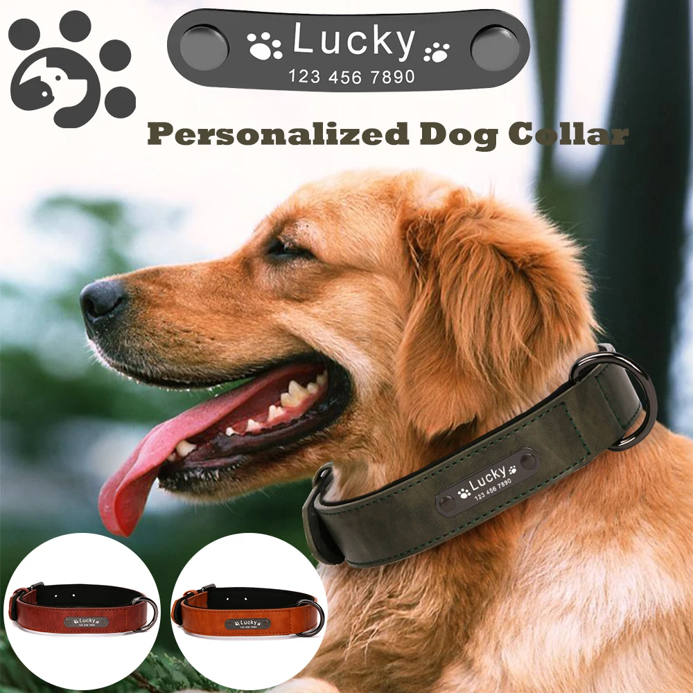 

Personalized Leather Dog Collar for Large Dogs Custom Pet Collar with ID Tag Chewproof Dogs Collar Durable Pet Products MP0100