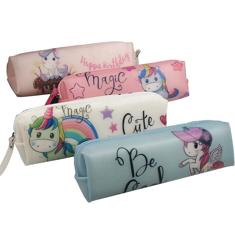Bonitos estuches de silicona para lápices, estuche Kawaii de unicornio, bolsa para lápices niñas y niños, papelería coreana, suministros escolares de escolares| - AliExpress