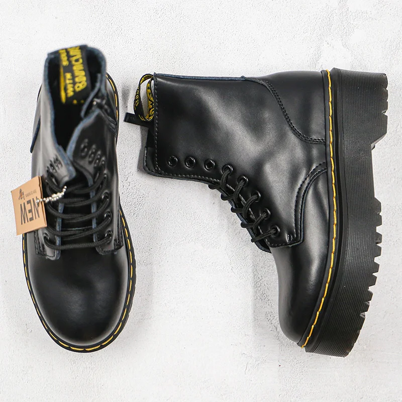 Dr.Martens Botines de tacón grueso con cremallera lateral para mujer,  botines femeninos de cuero con plataforma, planos informales, color negro,  Jadon|Botas hasta el tobillo| - AliExpress