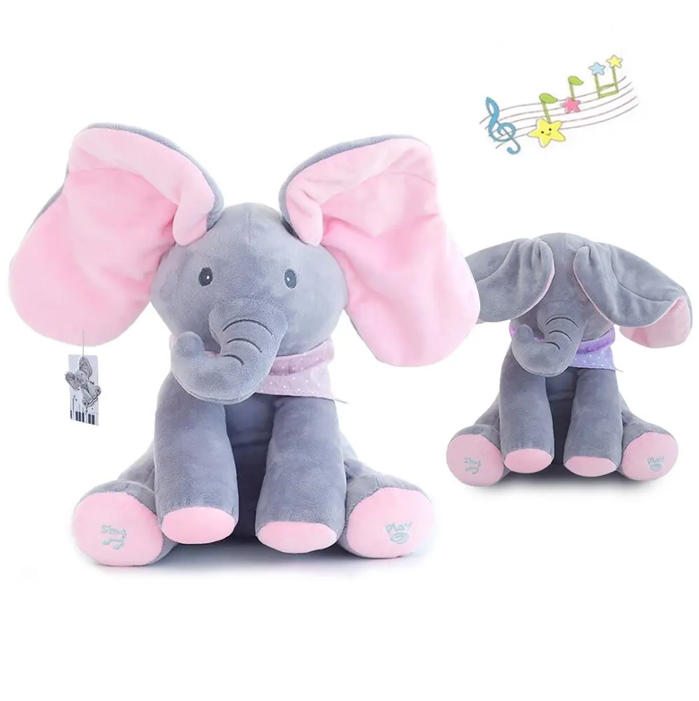 

High Quality Children's Musical Flappy Ear Plush Elephant Interactive Sing and Play Hide Stuffed Animal Toy for Baby Kids Girls