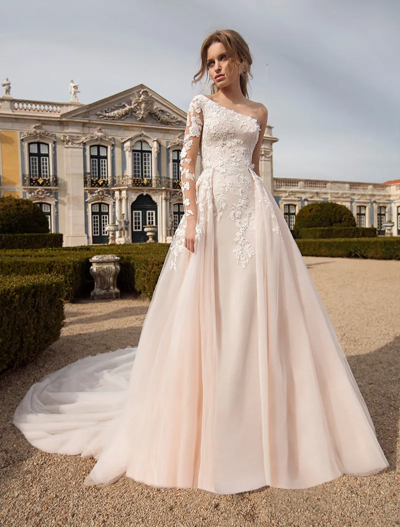 

One Shoulder Mermaid Wedding Dresses Two Pieces With Detachable Train Lace Appliques Bridal Gowns 2020 Sexy Garden Spring Formal