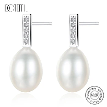 

DOTEFFIL Authentic 925 Silver Zircon Drop Earrings 8MM Natural Freshwater Pearl Earrings For Women Jewelry Gift Free Shipping