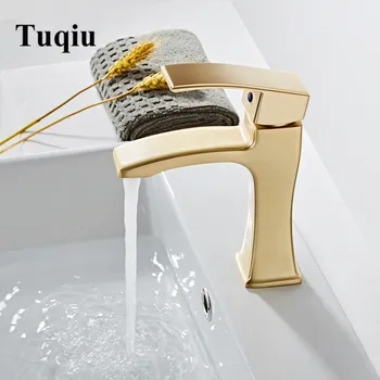 

Basin Faucets Elegant Brushed Gold Bathroom Faucet Hot and Cold Water Basin Mixer Tap Brass Toilet Sink Water Faucet Crane
