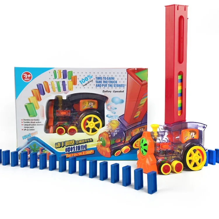 

Automatic Domino Brick Laying Toy Train Car with sound light Elevator Springboard Bridge Catapult dominoes Set gift for Children