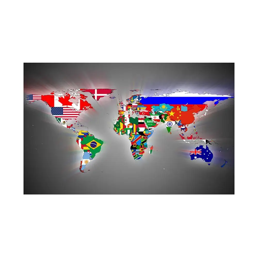 

150x225cm DIY World Map Made Up Of National Flags Pattern Wall Decor World Map For Home And Office Decor