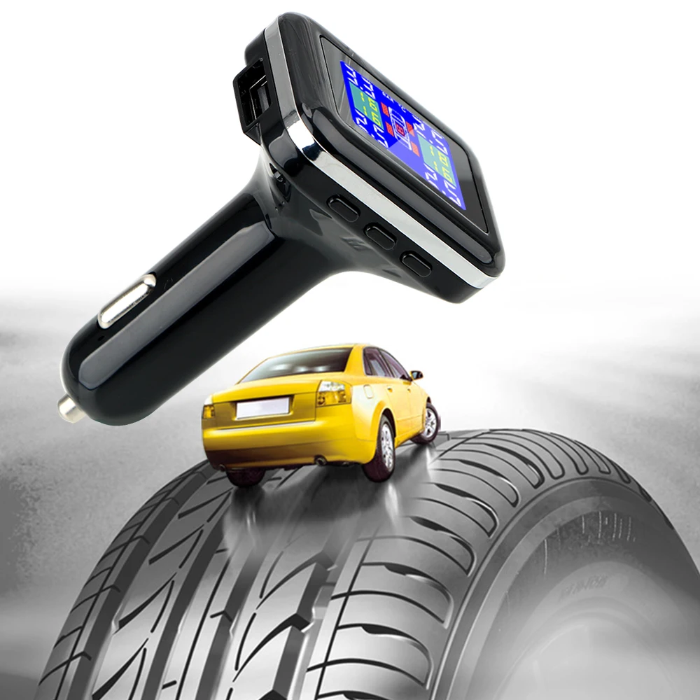 LEEPEE 4 External Sensors TPMS Car Tire Pressure Alarm Monitor System Cigarette Lighter Plug LCD Screen Display