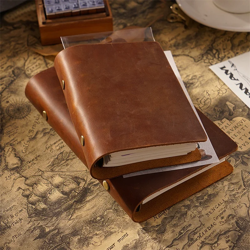 Loose-leaf Nota Livro Capa de Couro Caderno Retro Planejador Diário Viagem Faça Você Mesmo Diário Artesanal Espiral Sketchbook 192 Páginas a5 a6 a7 - Imagem 3