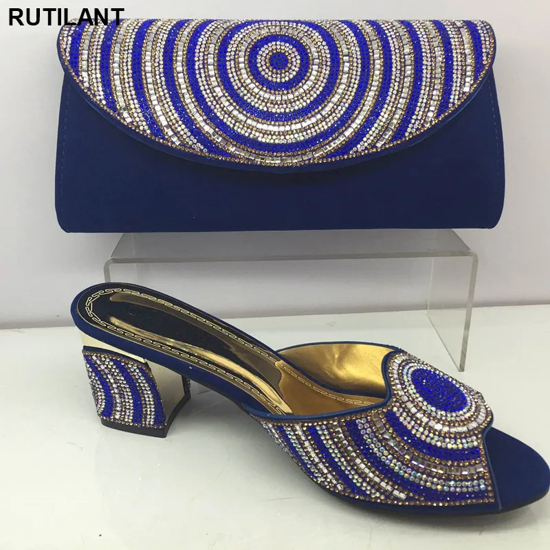 

African Women Italian Crystal Shoe and Bag Set Ladies Shoe and Bag Set for Wedding Decorated with Rhinestone Matching Shoes Bag