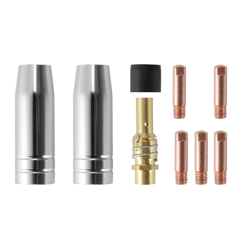 

9Pcs/Set 15Ak Mig/ Welding Nozzle Contact Tips 0.8X25Mm M6 Gas Connector Holder Set Ad068+