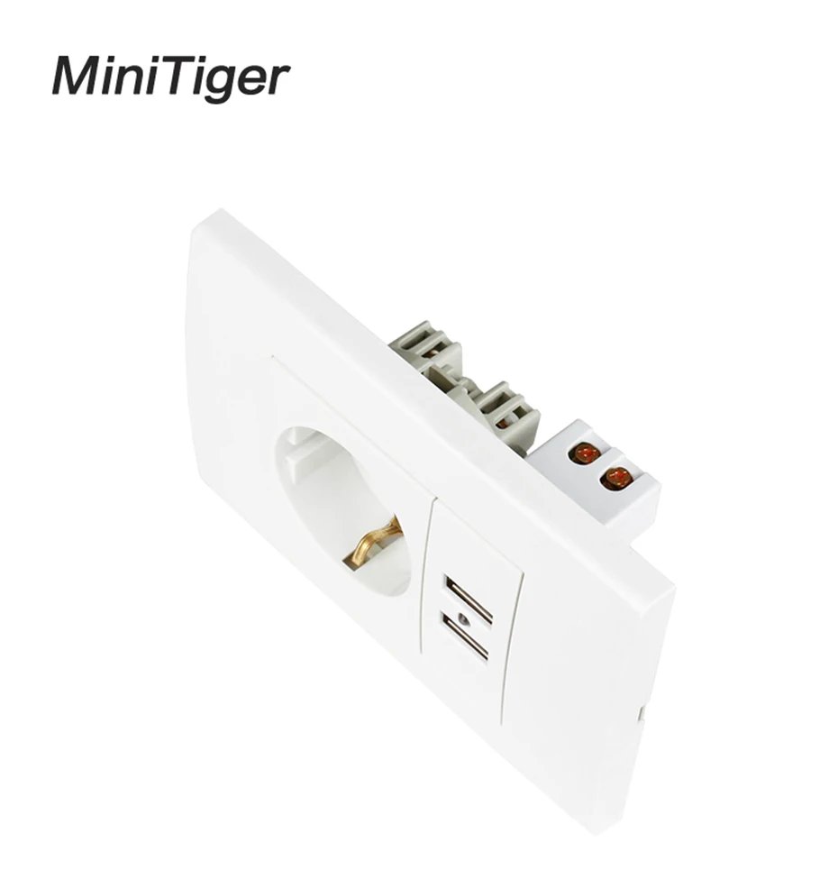 Minitiger настенная розетка USB штепсельная вилка с заземлением 16A ЕС стандартный отвод с 1000mA Двойная зарядка с usb-разъемом Порты и разъёмы для мобильного телефона 118 мм* 80 мм