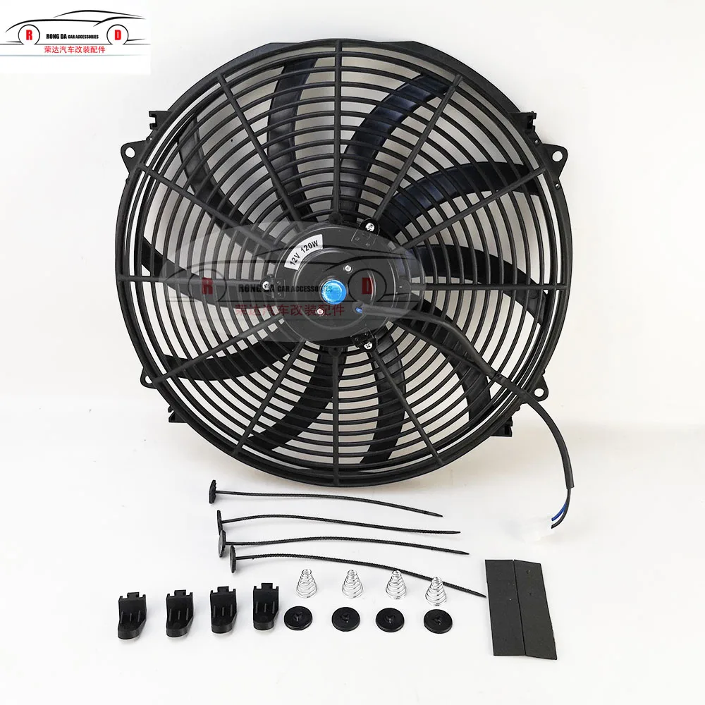Universal 16 Inch 12V 120W 2100RPM Straight Black Blade Electric Cooling Radiator Fan Kit