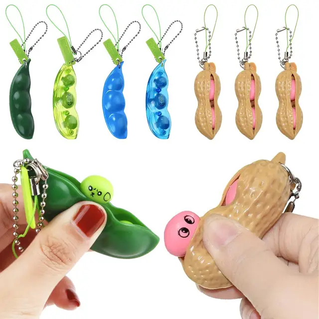 Fidget Toys Squeeze Peas Beans & Peanuts Anti Stress Edamame Keychain Squishy Soybean Funny Stress Reliever for Children Gift 1