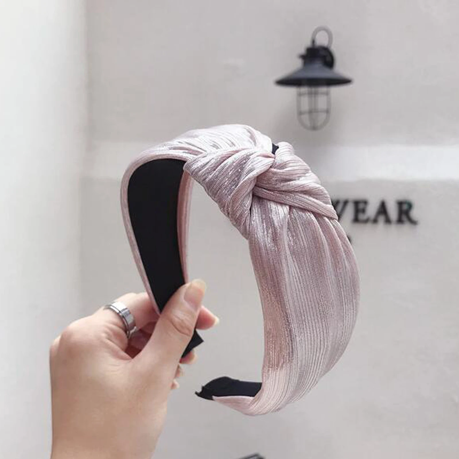 Новая модная женская повязка для волос широкая сторона бронзовая ткань плиссированные полосы завязанная повязка на голову повседневные Мягкие аксессуары для волос