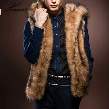 

Mens Fur Vest Waistcoat 2020 Winter Mens Warm Faux Fur Men's Vest Hooded Plush Fashion Fur Coat Imitation Wild Rabbit Hair S-3XL