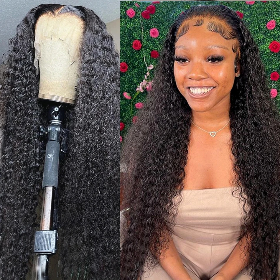 30 40 Inch Deep Wave Frontal Wig Human Hair 13x4 Curly L...