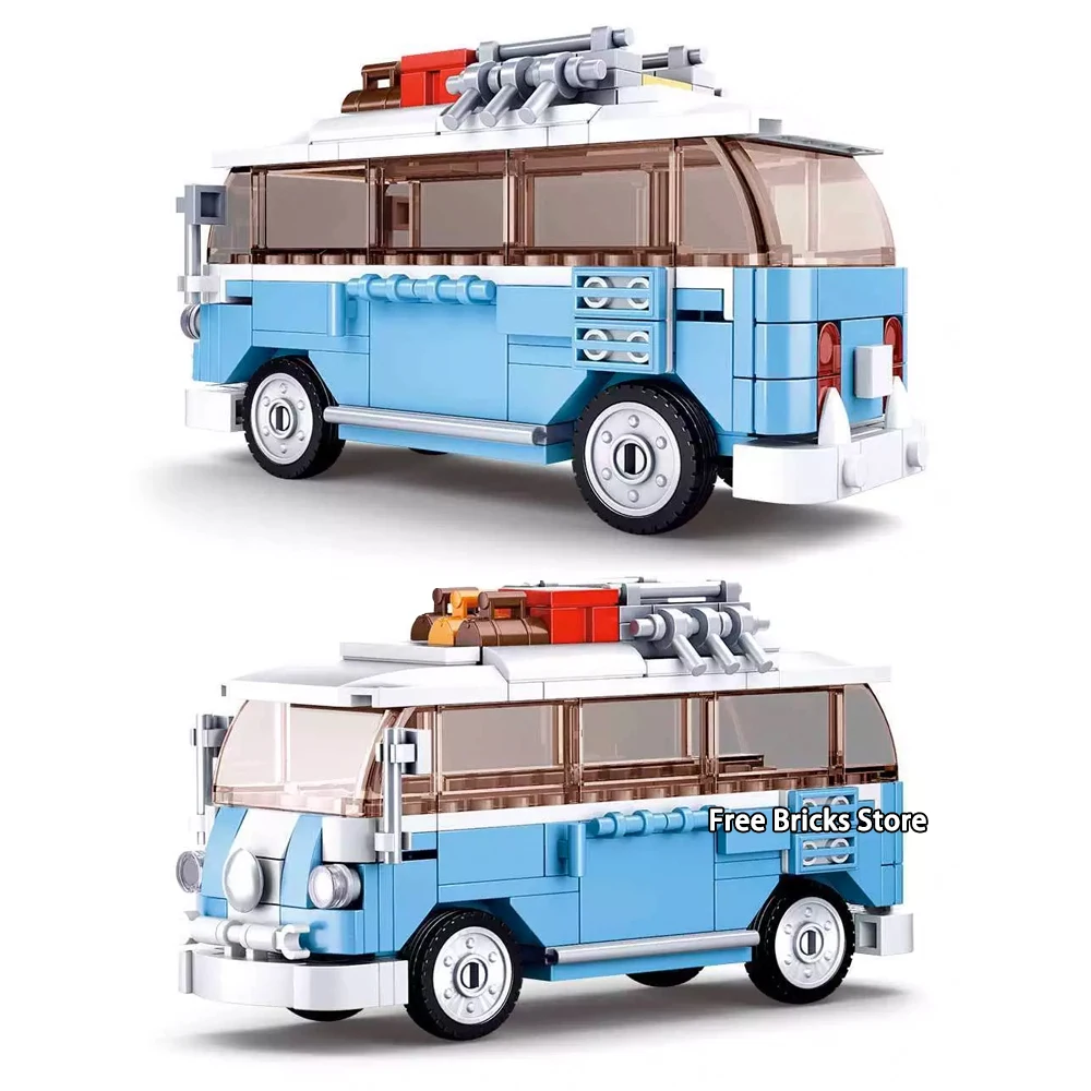 Мини фигурки Sluban B0707 Fit City Series Speed Blue T1 Van микроавтобус набор автобусов кошка