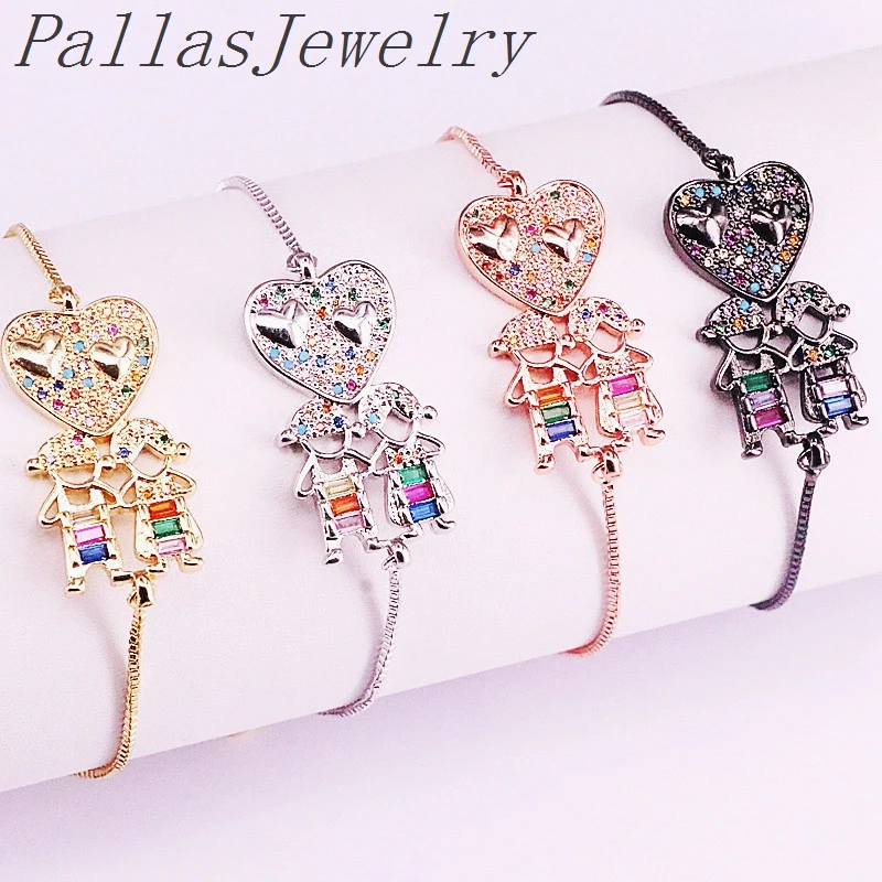 

10Pcs Hot Jewelry Brass Micro Pave Rainbow Cubic Zirconia Link Chain Adjustable Bracelet Jewelry