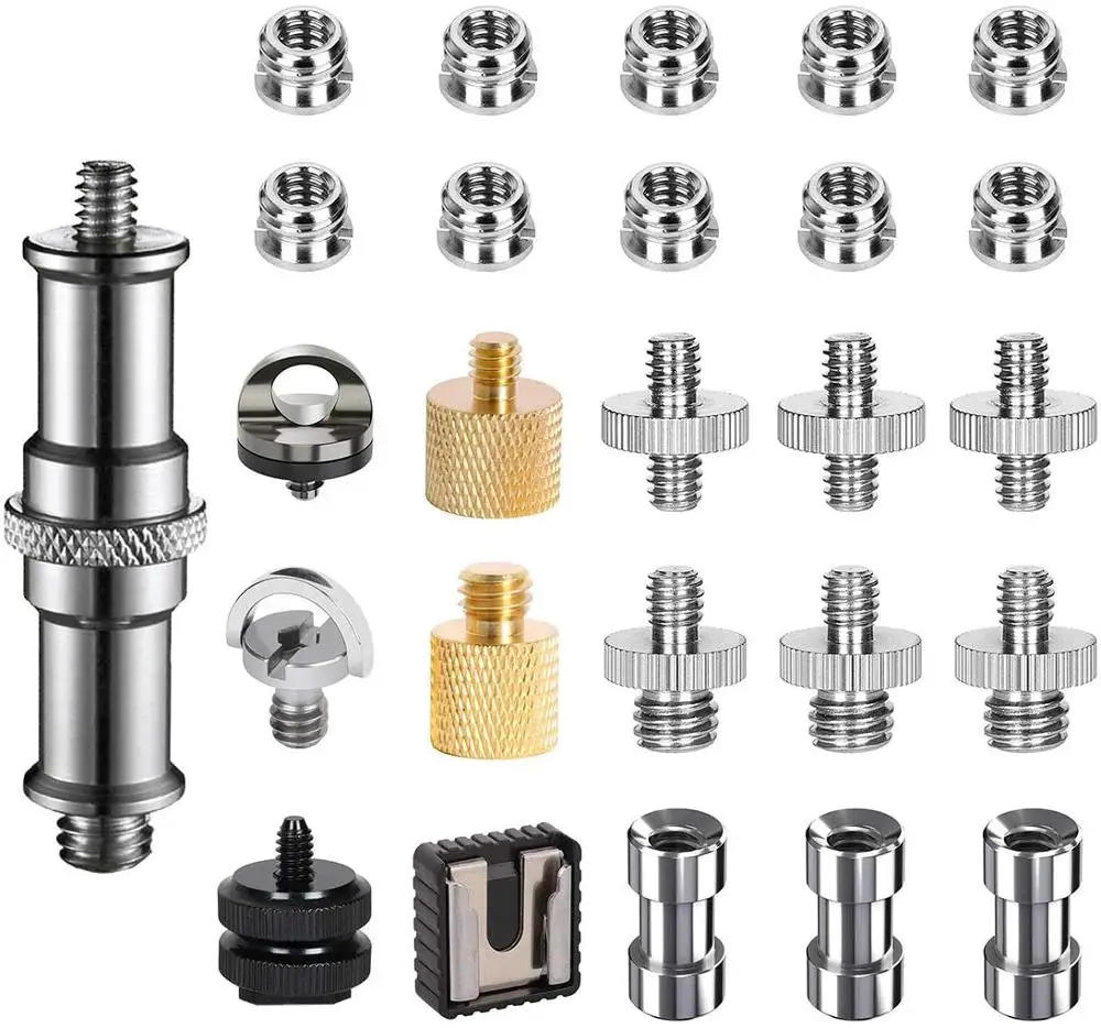 

Конвертер винтов с резьбой, 26 шт., 1/4 дюйма и 3/8 дюйма, адаптер для крепления вспышки на башмак для камеры DSLR/штатива/монопода/шаровой головки/вспышки