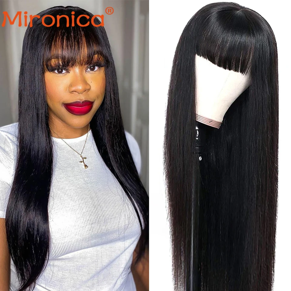 Wholesale Remy Human Hair Wigs With Bang Bone Straight Full Machine