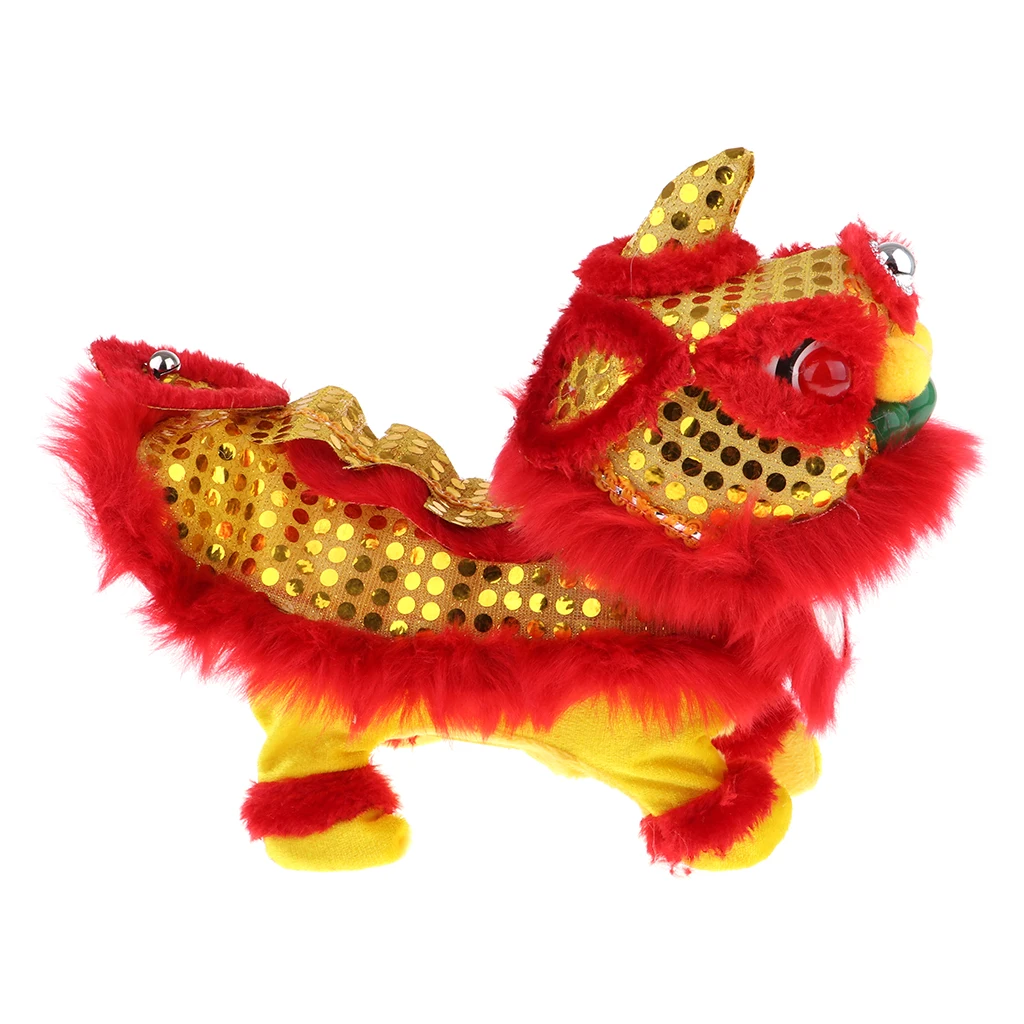 Chinese Electric Plush Walking Sound Lion Doll Home Decor Children Toy Red
