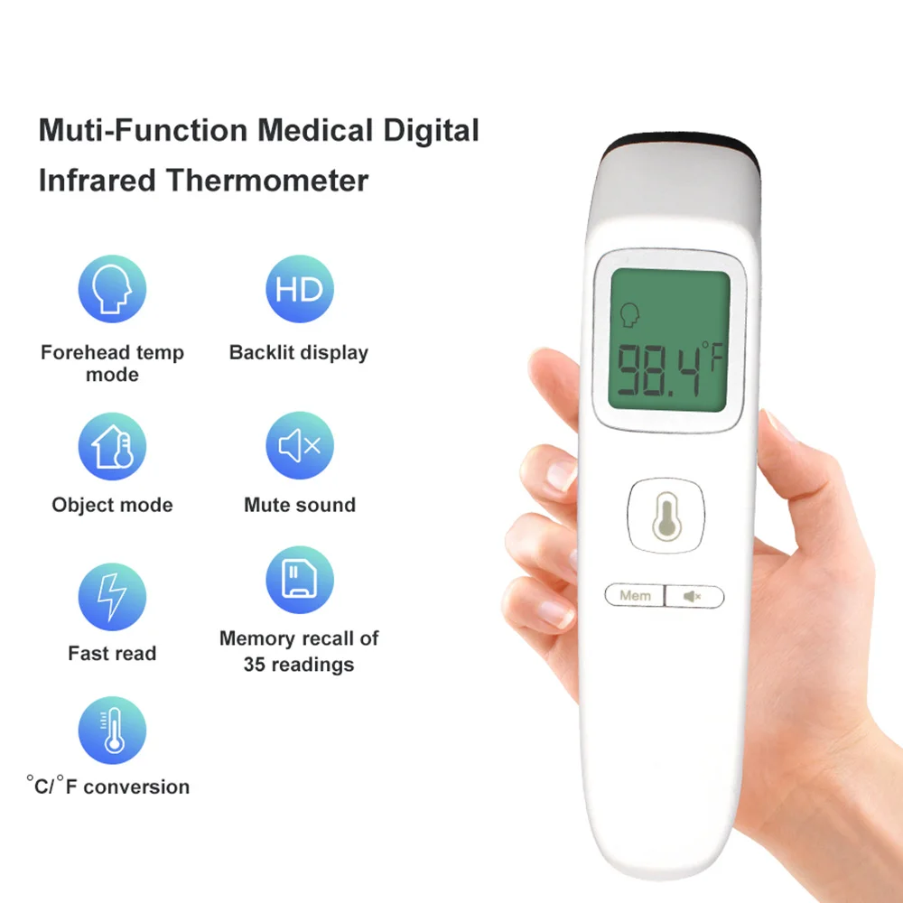 Цифровой термометр бесконтактный инфракрасный ИК ЖК Лоб высокая температура тела измерения Termometro