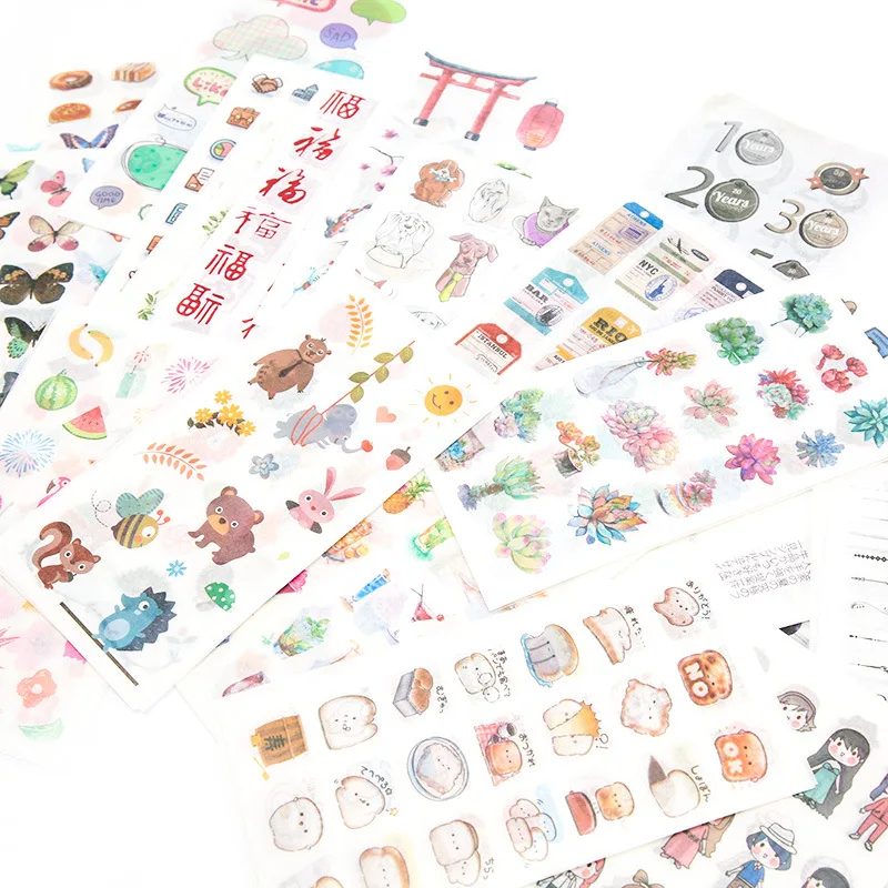 Pegatinas Kawaii de dibujos animados, papel estético japonés, adhesivo de papelería para álbum de recortes