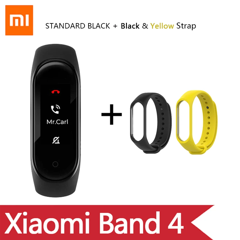 Умный Браслет OriginalXiao mi Band 4 на английском, испанском и русском языках, 3 цвета, AMOLED экран, mi band 4, Smartband, fitness Traker - Цвет: Ad BlackYellow Strap