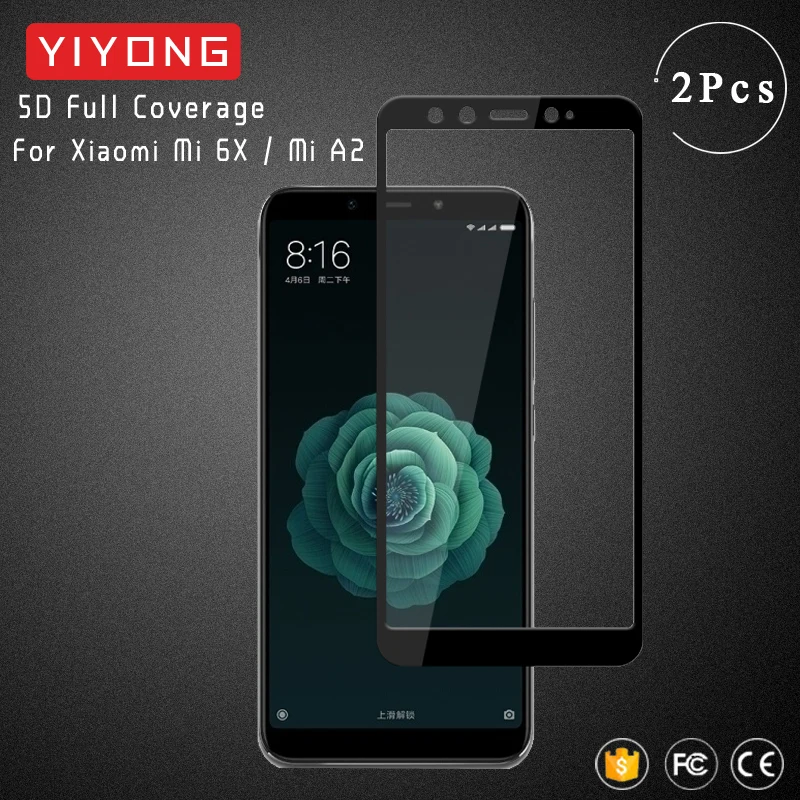 YIYONG 9D Full Cover Glass For Xiaomi Mi 6X Mi6x Tempered Xiomi A2 Screen Protector Lite Glue | Мобильные телефоны и