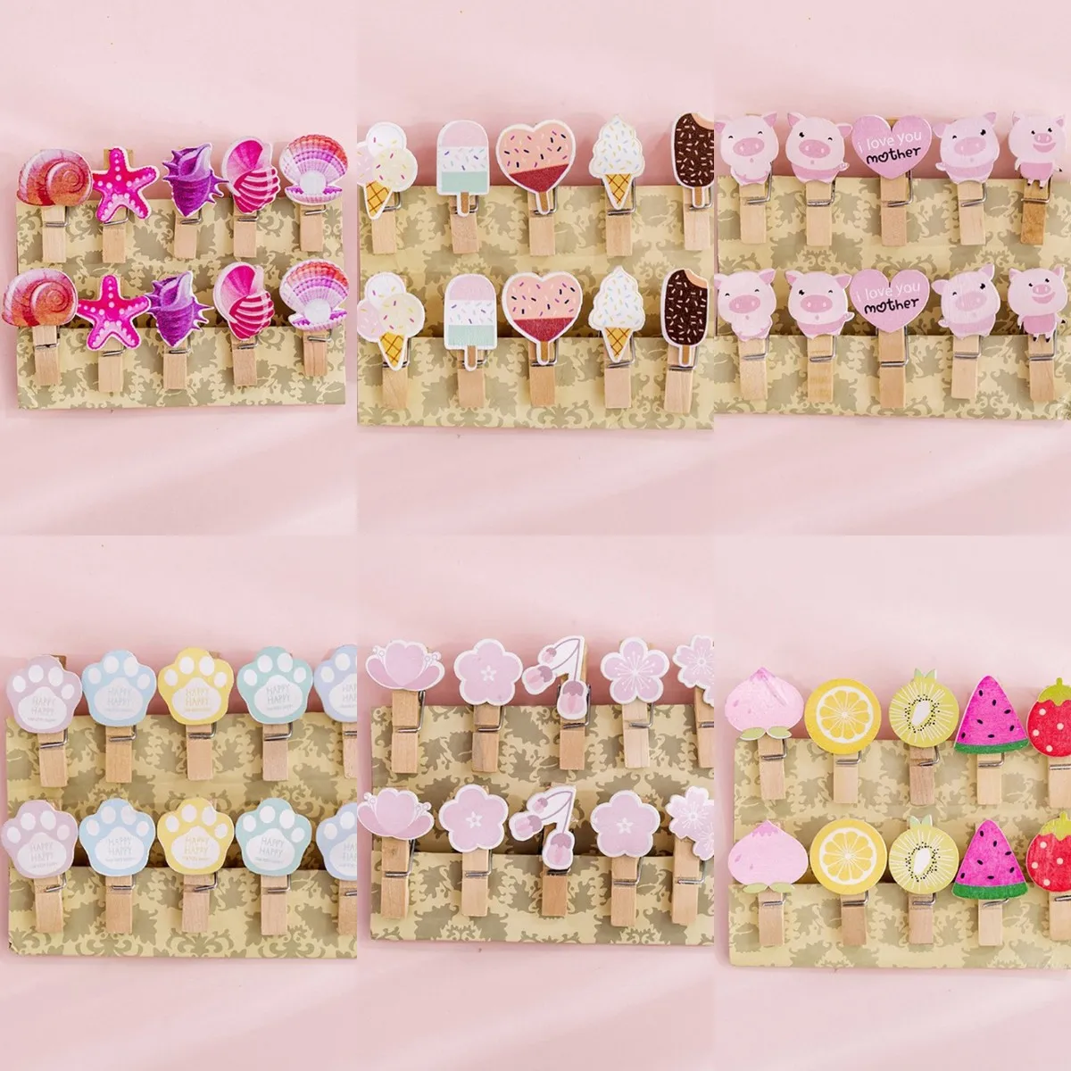 

10Pcs/set Wooden Clip Cute Cartoon Flamingo Cat Claw Celebrity Photo Wall Decoration Hemp Rope Memo Office School Supplies