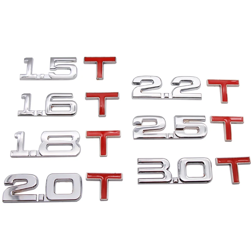 

3D Aluminum 1.5T 1.8T 2.2T 3.0T Logo Car Sticker Car rear trunk Emblem Badge Decal For NISSAN SKODA BMW Toyota Chevrolet Honda