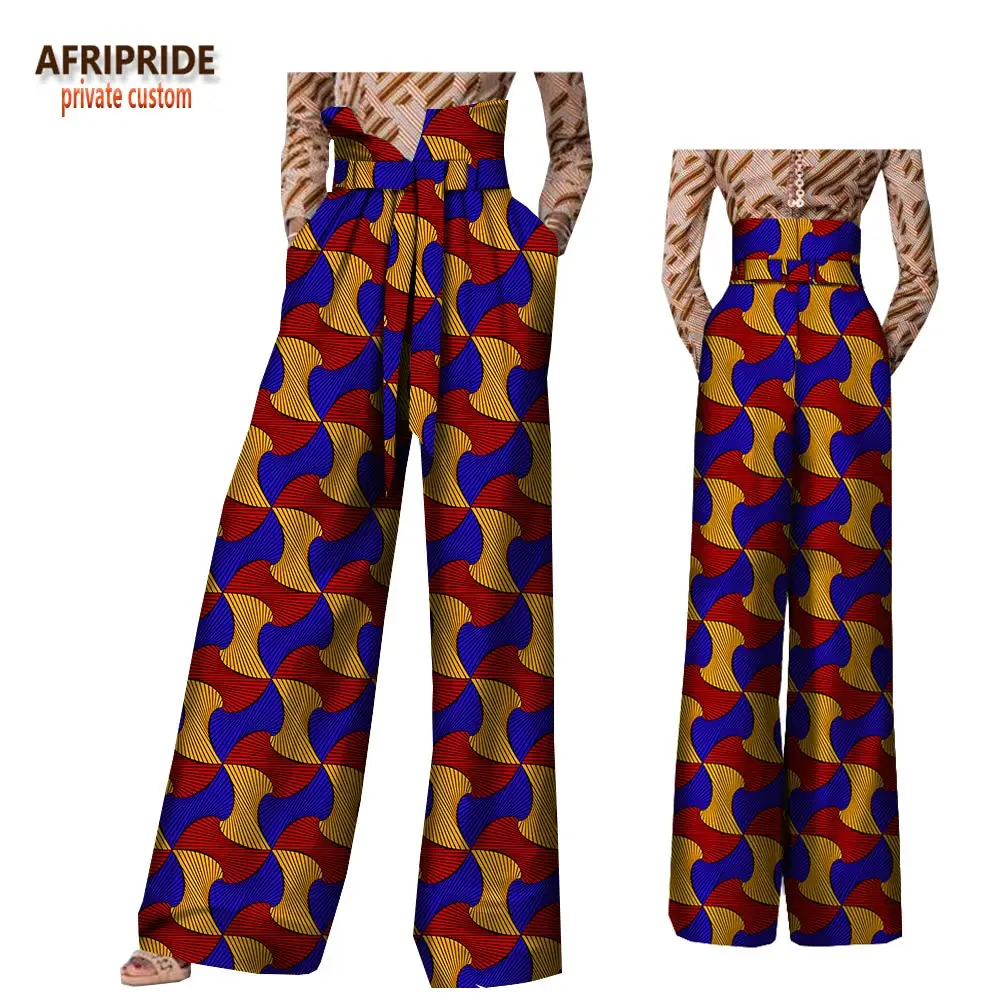 

2020 african pants for women plus size wear trousers customzied high waist full length back zipper pants with sashes A1821002
